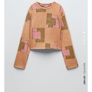 Zara Pink and Orange Patterned Sweater